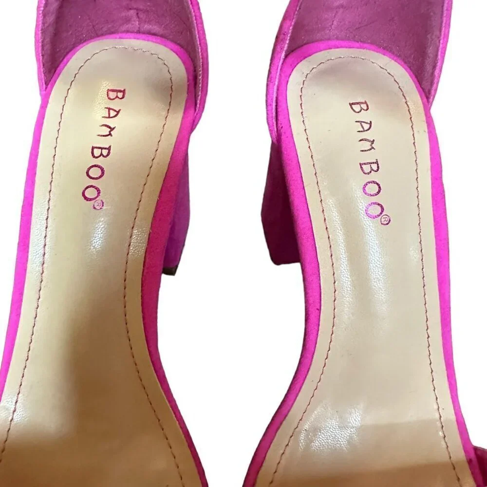 Bamboo Nicole Square Open Toe Block Chunky Heel Barbie HOCO‎ Pink Size 6